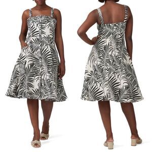 Hutch Aidy Black Ivory Jacquard Palm Frond Sleeveless A-Line Midi Dress Sz 16W